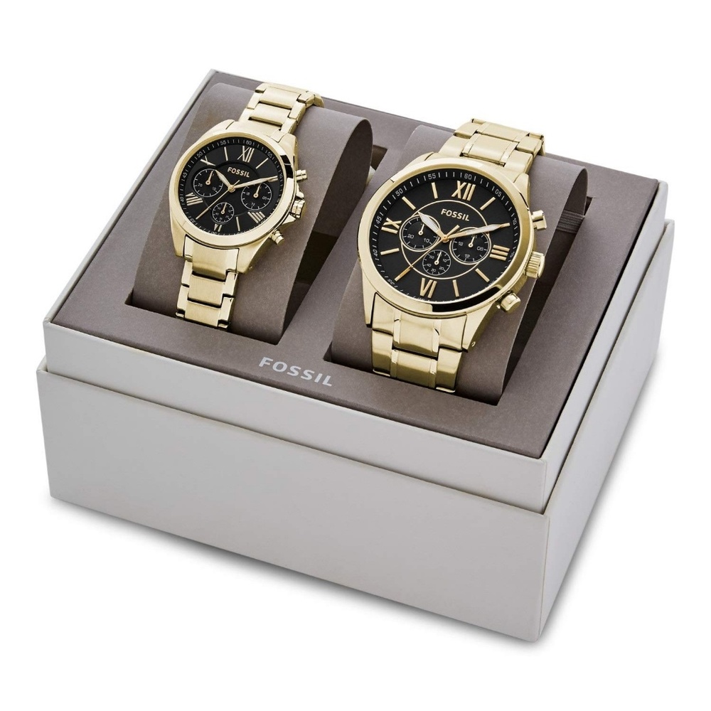Fossil Couple Gift Set Chronograph Gold Watch - Picture 3 of 5
